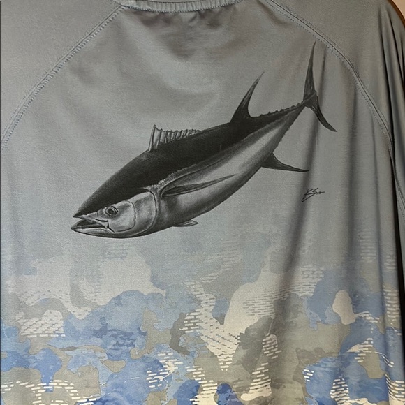 Huk Gray & Blue Rash Guard Swim Performance Fish Shirt - XL - Picture 5 of 5
